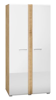 Kleiderschrank mit viel Stauraum Tullahoma 01, Farbe: Eiche / Weiß Glanz - Abmes