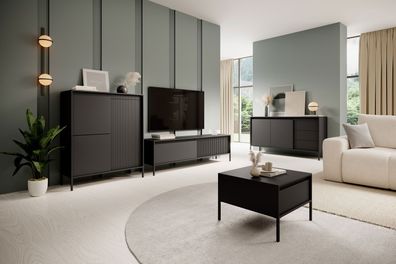 Stylisches Wohnzimmer - Set D Balta, 4-teilig, Beine: Metall, Farbe: Schwarz, AB