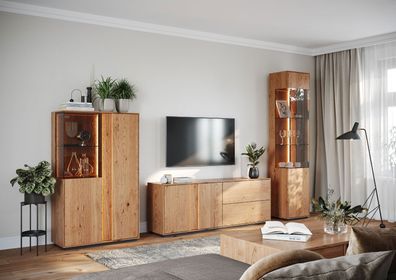 Wohnzimmer Komplett - Set A Sienne, 4-teilig, Massivholz Wildeiche, push-to-open