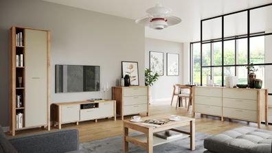 Wohnzimmer Komplett - Set A Braianik, 5-teilig, Griffe aus Metall in Mattgold, F