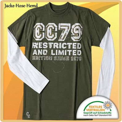CC 79 Langarm-Shirt Rundhals Grün Khaki Cotton Gr:134/140 146/152 158/164 170/176 NEU