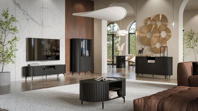 Stylisches Wohnzimmer Komplett - Set I Annelin, 5-teilig, in Schwarz, 1 TV-Unter