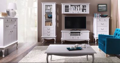 Wohnzimmer Komplett - Set C Bignona, 6-teilig, Farbe: Kiefer weiß