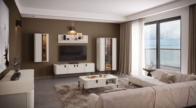 Wohnzimmer Komplett - Set A Aufaga | 6-teilig | Farbe: Kaschmir | dekorative Rel