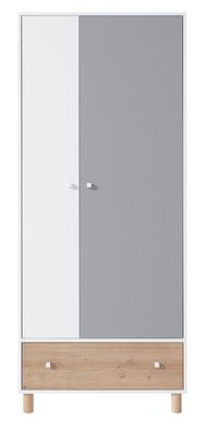 Jugendzimmer - Drehtürenschrank / Kleiderschrank Burdinne 03, Farbe: Weiß / Eich