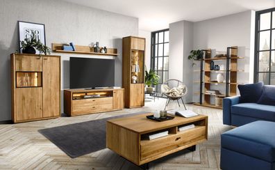 Wohnzimmer Komplett-Set A Olinda, 6-teilig, Farbe: Natur, Eiche teilmassiv