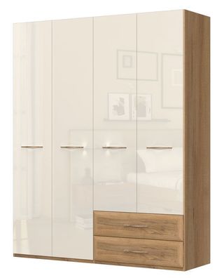 Drehtürenschrank / Kleiderschrank Gataivai 38, Farbe: Beige Hochglanz / Walnuss
