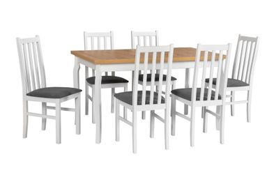 Esstisch - Set G mit 6 Stühlen, ausziehbarer Tisch, gepolsterte Sessel, Farbe: W