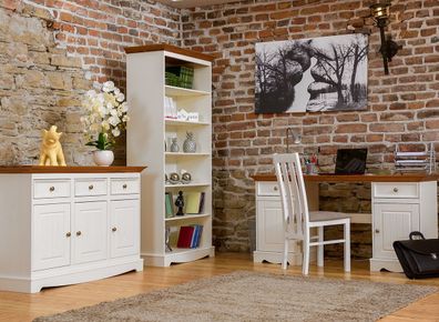 Büro Komplett - Set G Gyronde, 3-teilig, Kiefer massiv Vollholz, Farbe: Weiß / E