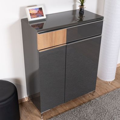 Schuhschrank Vaitele 04, Farbe: Anthrazit Hochglanz / Walnuss - 101 x 76 x 35 cm
