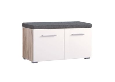 Sitzbank mit Stauraum Kove 03, Farbe: Eiche Grau / Weiß Hochglanz, zwei Fächer,