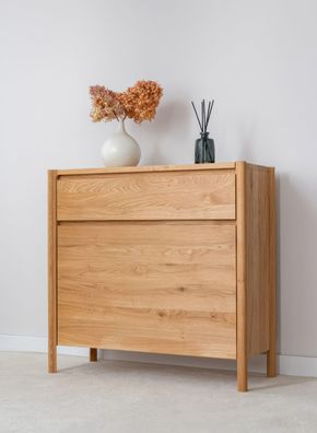 Schuhschrank | Eichenholz geölt | 83 x 33 x 80 cm | Massivholz | 1 Schublade | S