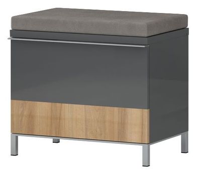 Sitzbank mit Stauraum / Schuhschrank Vaitele 03, Farbe: Anthrazit Hochglanz / Wa