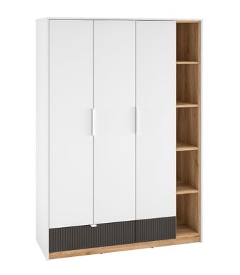 Kleiderschrank mit drei Türen Mackinac 01, Farbe: Weiß / Eiche / Grafit matt, So