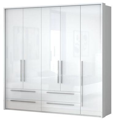 Drehtürenschrank / Kleiderschrank mit LED-Rahmen Siumu 32, Farbe: Weiß / Weiß Ho