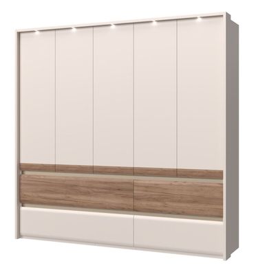 Kleiderschrank mit 5 Türen Papauta 08, Farbe: Kaschmir / Eiche dunkel - Abmessun