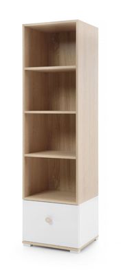 Schlichtes Regal mit Schublade Asbeek 02, Eiche / Weiß, 165 x 45 x 40 cm, mit 4