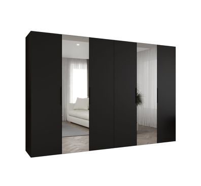 Drehtürenschrank / Kleiderschrank Korab 105, Farbe: Schwarz, zwei Spiegeltüren,