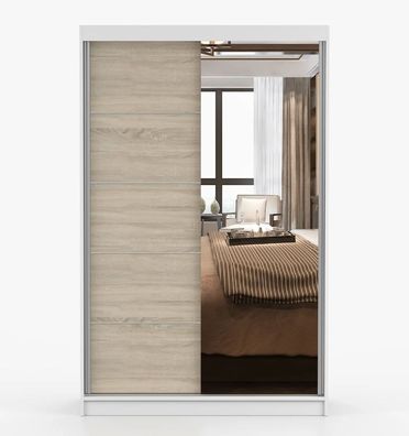 Schiebetürenschrank / Kleiderschrank Sonoma Eiche / Weiß | Rudawy 04 | 200 x 120