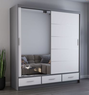 Schiebetürenschrank / Kleiderschrank mit Spiegel | Weiß / Grau | Lusatian 19 | 2