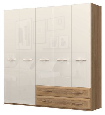 Drehtürenschrank / Kleiderschrank Gataivai 40, Farbe: Beige Hochglanz / Walnuss