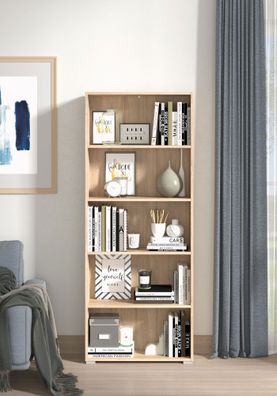 Regal Knide 12, Farbe: Eiche Sonoma, fünf Fächer, ABS-Kanten, für Wohnzimmer, Ma