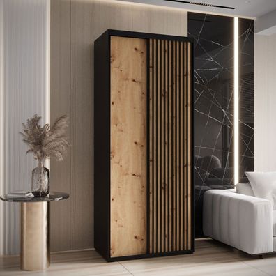 1,2 Meter breiter Schiebetürenschrank Tharo in Schwarz/Eiche, 235,2 x 120 x 45 c