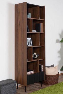Regal Mairenke 10, Farbe: Walnuss / Schwarz matt - Abmessungen: 191 x 59 x 40 cm