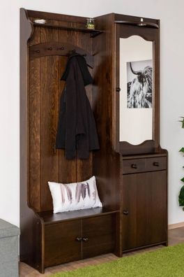 Garderobe mit Spiegel im Landhaus Stil Kiefer massiv Vollholz Walnussfarben 28A,