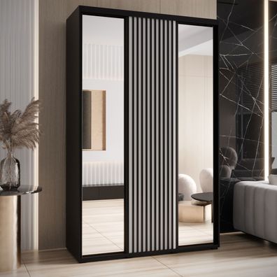 Kleiderschrank Mina mit Spiegeltüren, Schwarz/Weiß gehalten, moderne Optik, viel