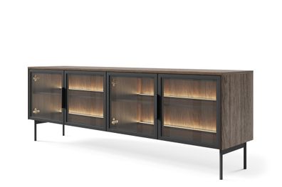 TV-Unterschrank Chaabane 04 | Farbe: Eiche Dunin / Schwarz | vier Glastüren | in
