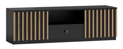 TV-Unterschrank Cikarang 09, Farbe: Schwarz / Eiche - Abmessungen: 43 x 140 x 50