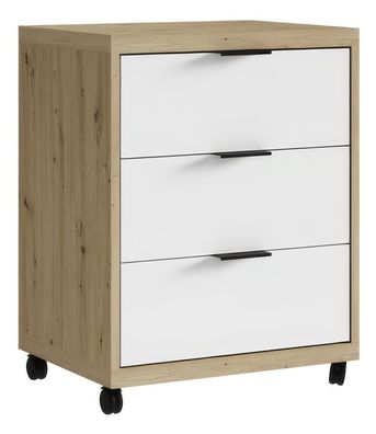 Rollcontainer "Merosina" 04, Farbe: Eiche Artisan / Weiß - Abmessungen: 66 x 50