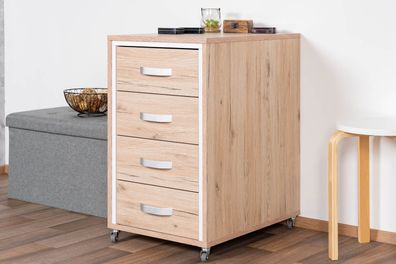 Rollcontainer Cianjur 17, Farbe: Eiche / Weiß - Abmessungen: 77 x 45 x 60 cm (H