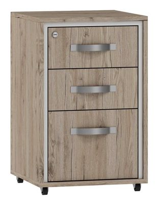 Rollcontainer Cianjur 18, Farbe: Eiche / Weiß - Abmessungen: 70 x 45 x 45 cm (H