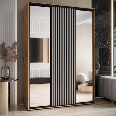 Kleiderschrank mit Spiegeln Mina in Eiche/Weiß, auch für Wohnzimmer geeignet, An