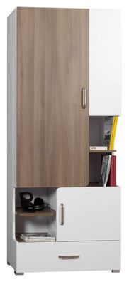 Schrank Bulolo 23, Farbe: Weiß / Nuss - Abmessungen: 198 x 80 x 38 cm (H x B x T