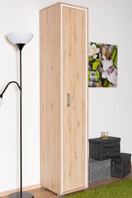 Schrank Cianjur 16, Farbe: Eiche / Weiß - Abmessungen: 209 x 40 x 40 cm (H x B x