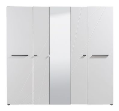 Heller Drehtürenschrank Bogati 01, Spiegel, Farbe: Weiß / Weiß Hochglanz, zwei K