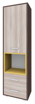 Schrank Kerema 01, Farbe: Nuss / Ulme / Gelb - Abmessungen: 190 x 50 x 41 cm (H