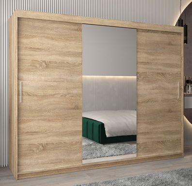 Schiebetürenschrank / Kleiderschrank Bisaurin 6B mit Spiegel, Farbe: Eiche Sonom
