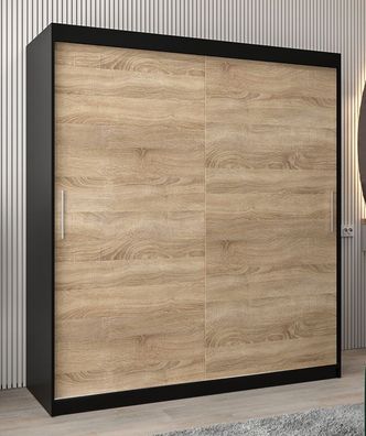 Schiebetürenschrank / Kleiderschrank Bisaurin 4A, Farbe: Schwarz / Eiche Sonoma