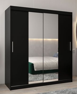 Schiebetürenschrank / Kleiderschrank Bisaurin 4B mit Spiegel, Farbe: Schwarz - A
