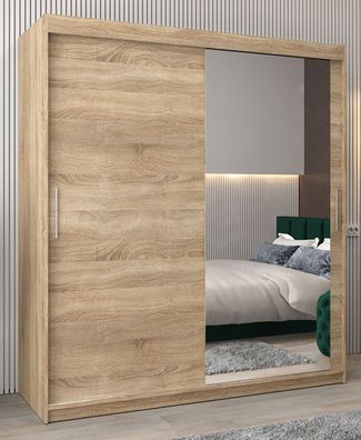 Schiebetürenschrank / Kleiderschrank Bisaurin 4C mit Spiegel, Farbe: Eiche Sonom