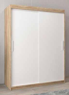 Schiebetürenschrank / Kleiderschrank Bisaurin 3A, Farbe: Eiche Sonoma / Weiß mat