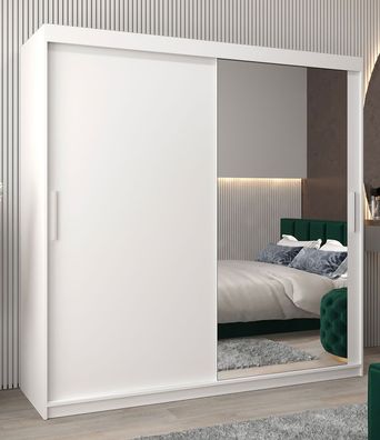 Schiebetürenschrank / Kleiderschrank Bisaurin 5C mit Spiegel, Farbe: Weiß matt