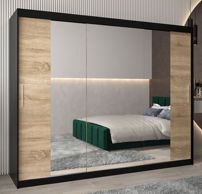 Schiebetürenschrank / Kleiderschrank Bisaurin 6C mit Spiegel, Farbe: Schwarz / E