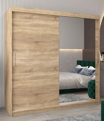 Schiebetürenschrank / Kleiderschrank Bisaurin 5C mit Spiegel, Farbe: Eiche Sonom