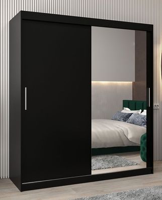 Schiebetürenschrank / Kleiderschrank Bisaurin 4C mit Spiegel, Farbe: Schwarz - A