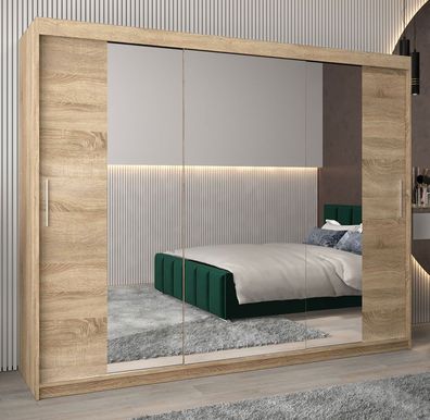Schiebetürenschrank / Kleiderschrank Bisaurin 6C mit Spiegel, Farbe: Eiche Sonom